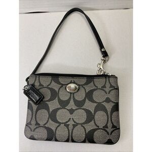 Coach Peyton Signature Small Wristlet Gray and Black w/Strap‎